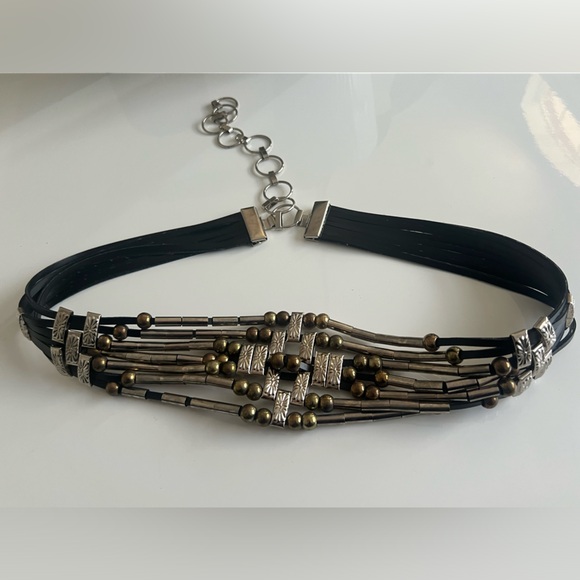 Vintage 80s Boho Gold & Silver Layered Beaded Black Belt Brutalist M/L Y2K main image 8